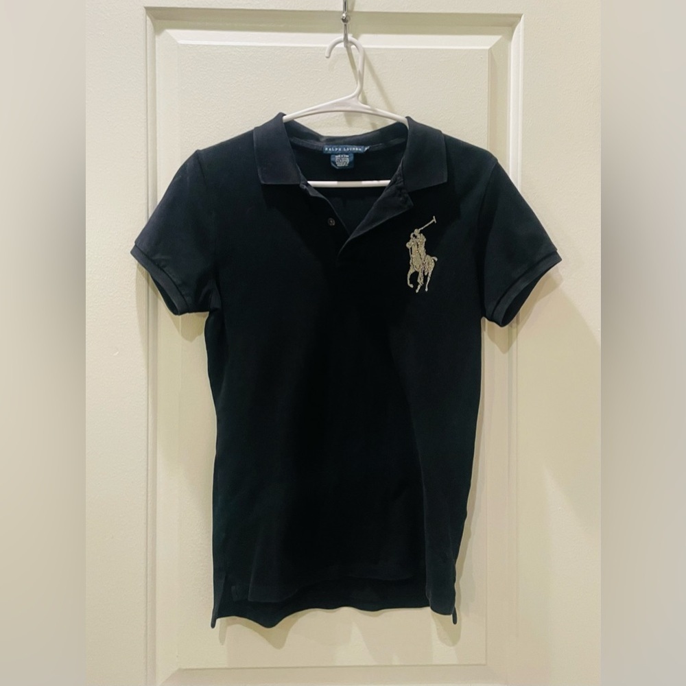 Ralph Lauren Black Polo Shirt/Rhinestone Pony Logo - Picture 3 of 6